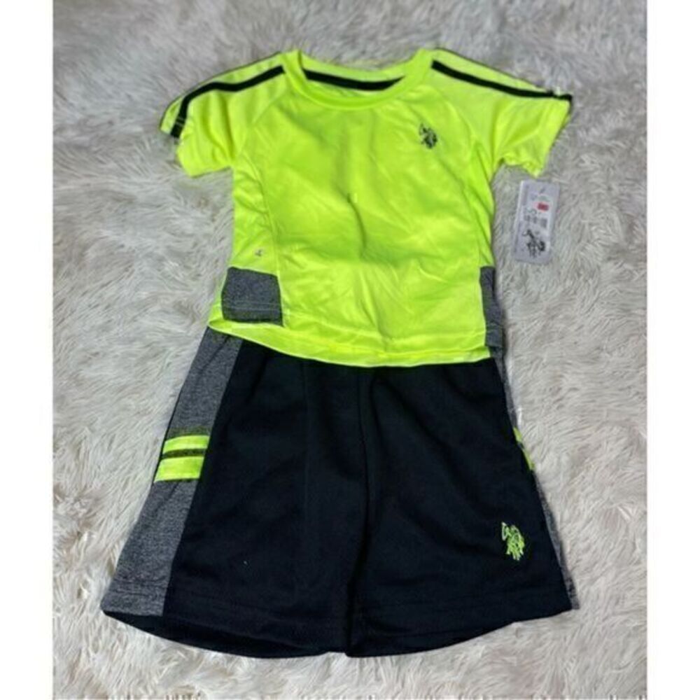 BNWT Neon & Black US Polo Association Shirt & Short Outfit Set Size 2T
